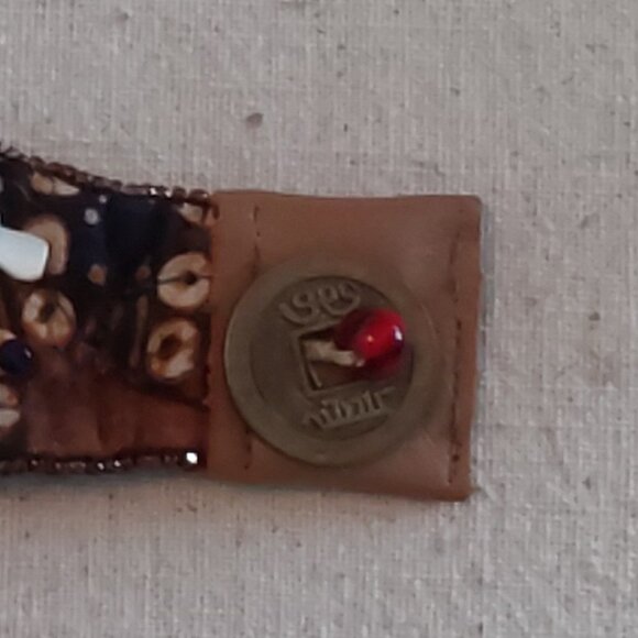 Vintage Leather, Cloth & Beaded bracelet with Chinese Coin clasp - Picture 4 of 4